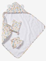 Set badcape + handschoen + luiers voor babypop roze