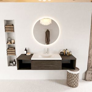MONDIAZ BUKLA 160cm badmeubel met open module 40 L+R kleur Dark Brown met 2 lades. Wastafel CLOUD midden 1 kraangat kleur Talc.