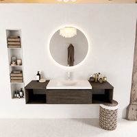MONDIAZ BUKLA 160cm badmeubel met open module 40 L+R kleur Dark Brown met 2 lades. Wastafel CLOUD midden 1 kraangat kleur Talc.