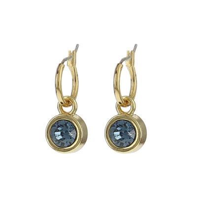 Biba Hang Oorbellen met Swarovski Steentje Denim Blue Goud