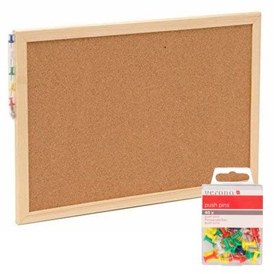 Prikbord incl. 40x punaises gekleurd - 30 x 45 cm - kurk