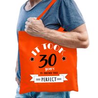 Cadeau tas voor heren - 30 en perfect - oranje - katoen - 42 x 38 cm - dertig - shopper