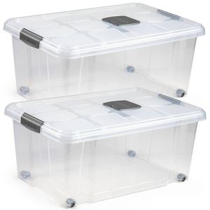 3x Opslagbakken/organizers met deksel 36 liter 59 cm transparant - Opbergbox