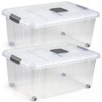 3x Opslagbakken/organizers met deksel 36 liter 59 cm transparant - Opbergbox - thumbnail