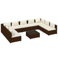 vidaXL 10-delige Loungeset met kussens poly rattan bruin