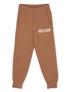 MSGM Kids pantalon de jogging à logo brodé - Marron