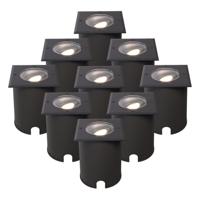 Set van 9 Cody LED Grondspots Zwart - GU10 4,5 Watt 345 lumen dimbaar - 4000K neutraal wit - Kantelbaar - Overrijdbaar - Vierkant - IP67 waterdicht