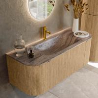 Badmeubel Mondiaz Kurve-Dlux | 120 cm | Meubelkleur Oak | Wastafelkleur Oza | Solid surface | Wasbak midden spoelbak | 1 kraangat