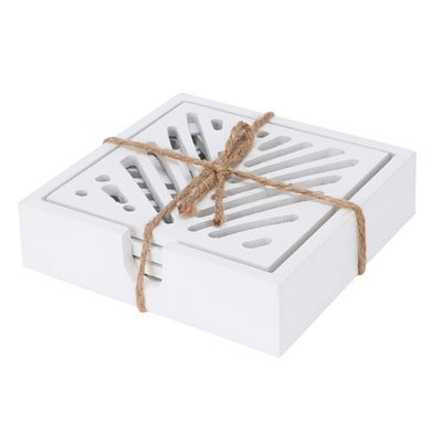 Onderzetters voor glazen - 4x - hout - wit - 10 x 10 cm