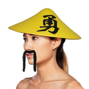 Aziatisch Chinese verkleedset - hoedje met plaksnor - Carnaval verkleed accessoires