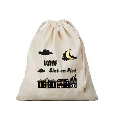 1x Sint en Piet cadeauzak met koord voor Sinterklaas / pakjesavond 25 x 30 cm - Uitdeelzakjes