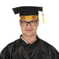 Afstudeer/geslaagd hoedje - zwart/goud - diploma gehaald - doctoraal hoed voor studenten