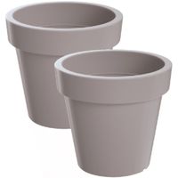 2x Kunststof bloempotten/plantenpotten 20 cm taupe