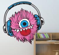 Sticker roze monster koptelefoon Sticker roze monster koptelefoon