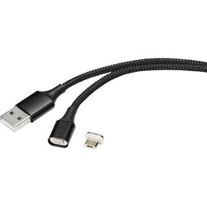 Renkforce USB-kabel USB 2.0 USB-A stekker, USB-micro-B stekker 1.00 m Zwart Magnetische stekker RF-4746074