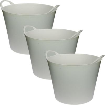 Flexibele emmer/wasmand/kuip - 3x - wit - 42 liter - Opbergmanden - Wasmanden