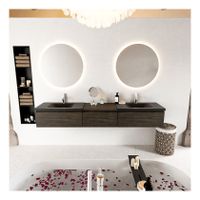 Mondiaz Bukla 220cm badmeubel met module 60 kleur dark brown met 3 lades en wastafel dubbel 2 kraangaten kleur urban