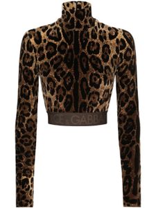 Dolce & Gabbana leopard-print high-neck blouse - Marron