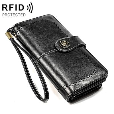 3556 grote capaciteit lange multifunctionele anti-magnetische RFID portemonnee Clutch voor dames met kaartsleuven (zwart)