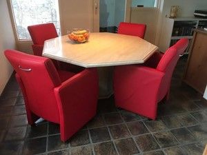 Set van 4 leren eetkamerfauteuils - met armleuning en wieltjes - rood leer - Echt leer, Modern, ontdek de vele Leersoorten en Kleuren bij ShopX