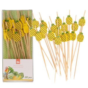 Excellent Houseware Cocktail/tapas prikkers - ananas - 40x stuks - bamboo - 12 cm - Cocktailprikkers