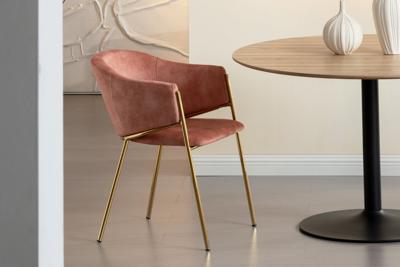 Design Stoel NOBLESSE rosé fluweel goud verchroomd metalen frame retro look - 47583