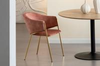 Design Stoel NOBLESSE rosé fluweel goud verchroomd metalen frame retro look - 47583
