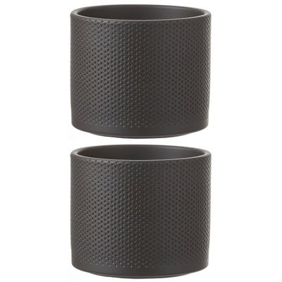 2x stuks bloempot in het relief donkergrijs keramiek voor kamerplant H13 x D15 cm
