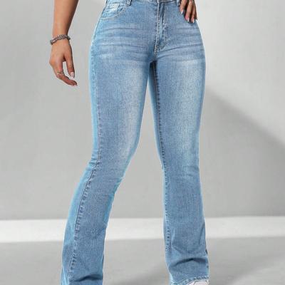 Women's Dark Wash Flare Leg Jeans | Curvy Fit Denim Pants Light Wash-5 / 26
