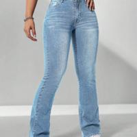 Women's Dark Wash Flare Leg Jeans | Curvy Fit Denim Pants Light Wash-5 / 26