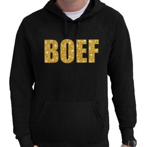 BOEF goud glitter tekst hoodie zwart voor heren