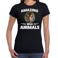 T-shirt tijgers amazing wild animals / dieren zwart voor dames