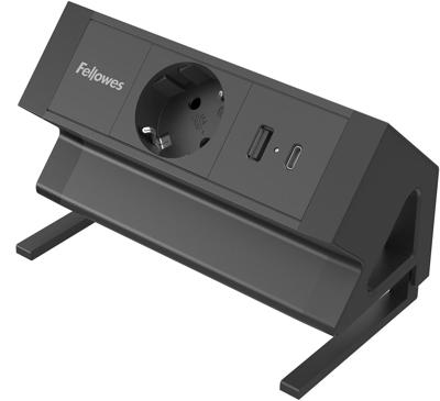 Fellowes contactdoos Power Desk, 1 stopcontact + 1 x USB-A + 1 x USB-C, zwart, voor Nederland