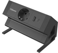 Fellowes contactdoos Power Desk, 1 stopcontact + 1 x USB-A + 1 x USB-C, zwart, voor Nederland