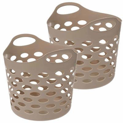 Flexibele wasmand/opbergmand - 2x - rond - beige - 28 liter - D40.5 x H38 cm