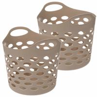 Flexibele wasmand/opbergmand - 2x - rond - beige - 28 liter - D40.5 x H38 cm