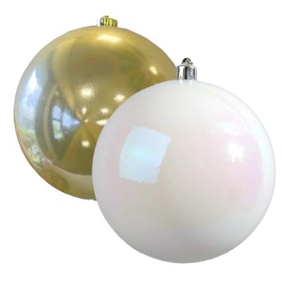 Grote decoratie kerstballen - 2x st - 20 cm- champagne en wit parelmoer - kunststof