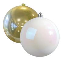 Grote decoratie kerstballen - 2x st - 20 cm- champagne en wit parelmoer - kunststof