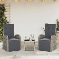 3-delige Tuinset met kussens poly rattan grijs