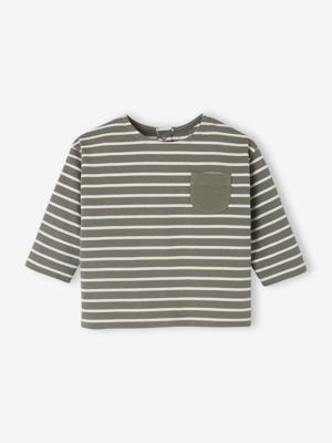 Gestreept T-shirt baby met lange mouwen kaki