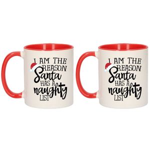 Set van 2x stuks I am the reason Santa has a naughty list cadeau mokken/bekers rood Kerstmis 300 ml - Bekers