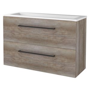 Badmeubelset BWS Salt 100x39cm Met Grepen 2 Lades Met Wastafel Acryl Scotch Oak