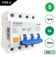 6A 30mA Aardlekautomaat 3 polig=nul B6 6kA RCM4 SEP