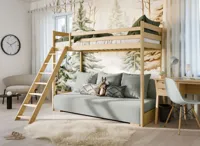 Hoogslaper met Slaapbank Sophie - Naturel / Ribstof Grijs - Direct Leverbaar!