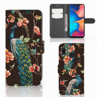 Samsung Galaxy A30 Telefoonhoesje met Pasjes Pauw met Bloemen - thumbnail