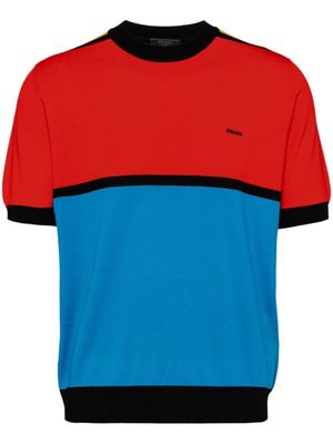 Prada pull colour block à logo brodé - Bleu