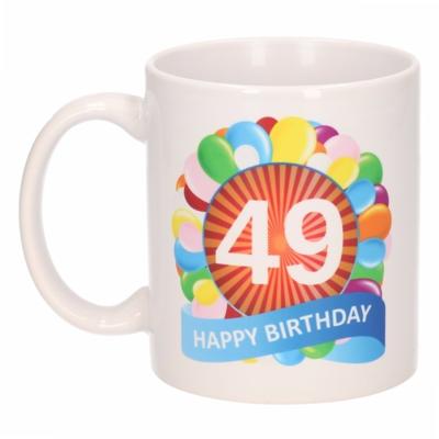 49 jaar Verjaardag koffiemok - cadeau beker - feestelijke ballonnen print - 300 ml - keramiek - wit 49 jaar Verjaardag koffiemok - cadeau beker - feestelijke ballonnen print - 300 ml - keramiek - wit