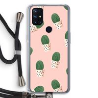 Cactusprint roze: OnePlus Nord N10 5G Transparant Hoesje met koord Cactusprint roze: OnePlus Nord N10 5G Transparant Hoesje met koord