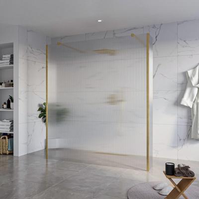 Fortifura Galeria Vrijstaande Inloopdouche - 180x200cm - Helder geribbeld - antikalk - 8mm veiligheidsglas - 2 zijwanden 40cm - wandsteunen en hoekprofielen - Geborsteld Messing PVD (Goud) SW927770 2x/SW797957/SW797948 2x/SW798731 2x