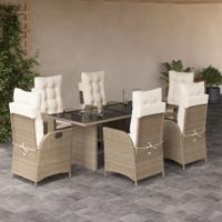 7-delige Tuinset met kussens poly rattan beige